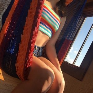 Rainbow Spaghetti Strapped Crop Top
